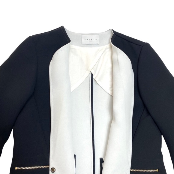 SANDRO Paris White Lapels Blazer Jackets in Black - Picture 4 of 10